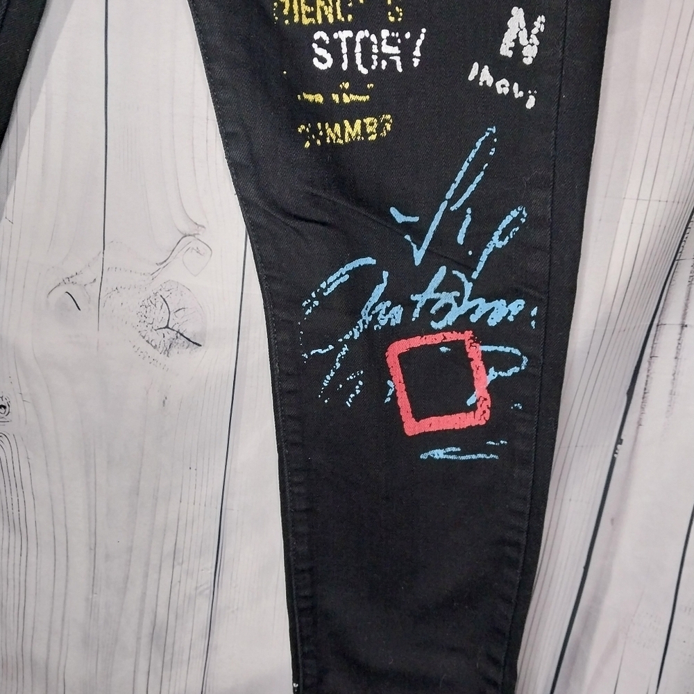 Graphic Paris Y2K Black Skinny Streetwear Grunge Edgy Punk Jeans - Picture 3 of 10